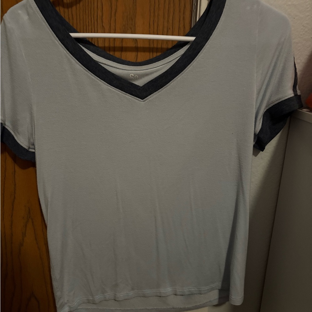 SO Light Gray and Black V-Neck Tee